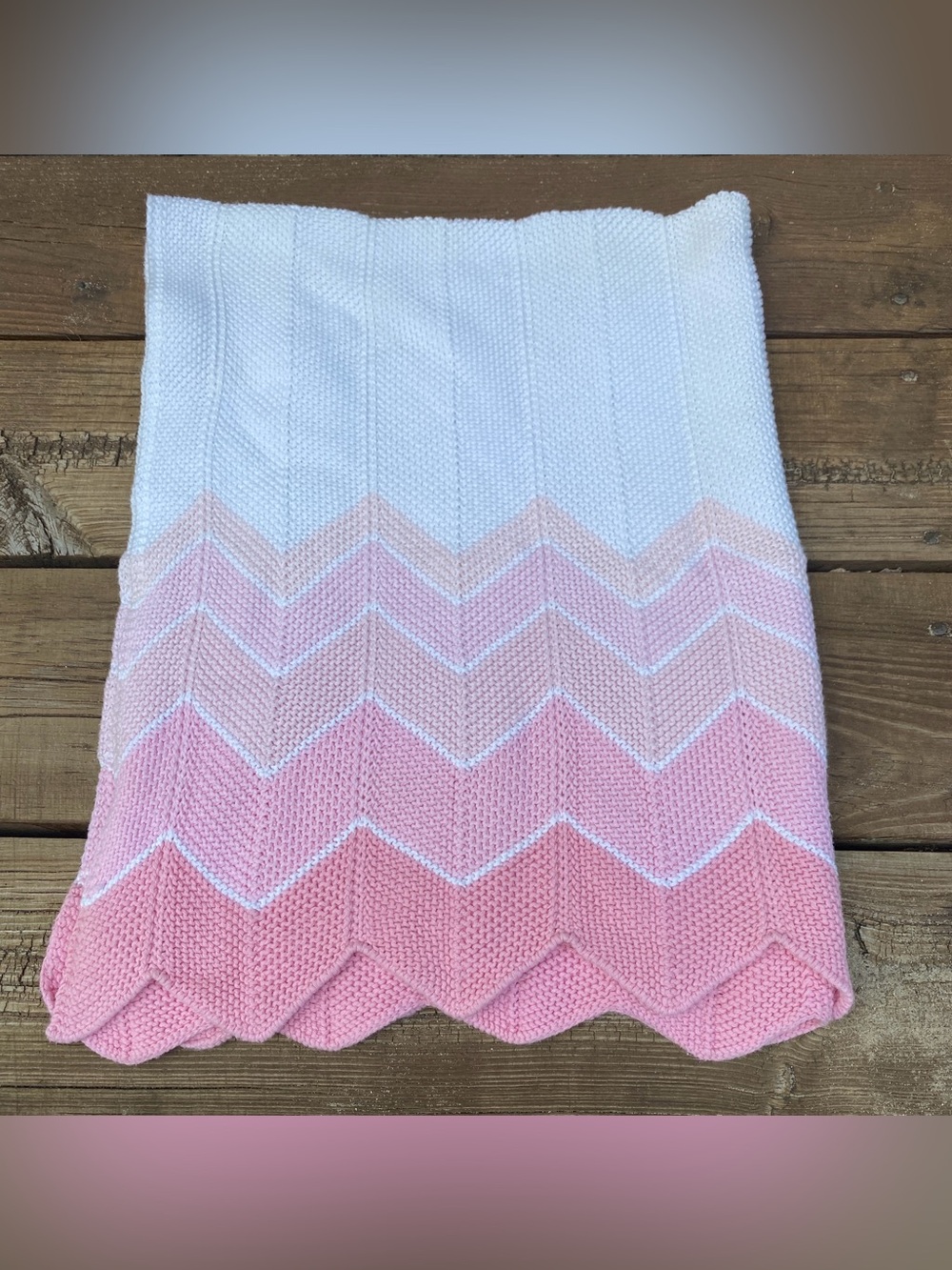 Pink Ombre Chevron Knit Baby Blanket